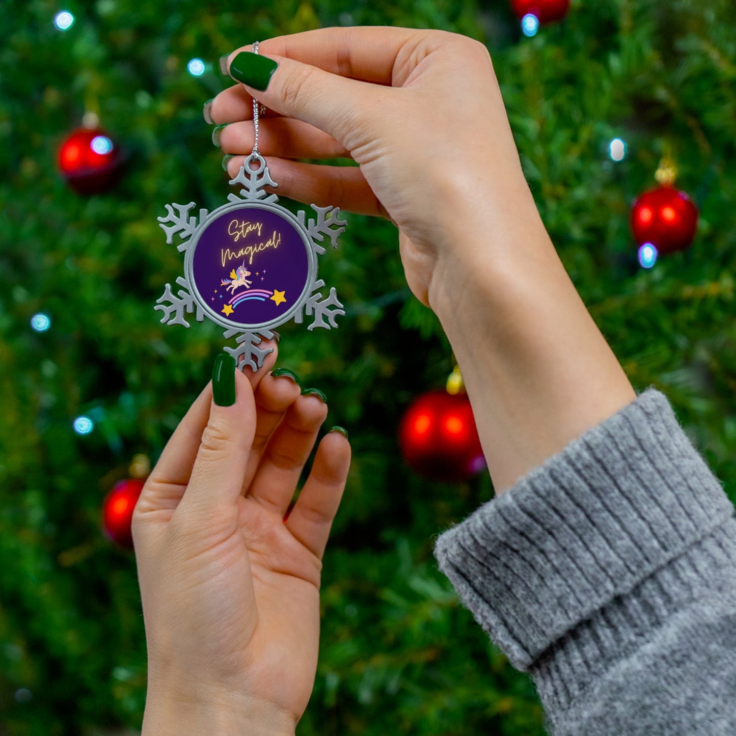 STAY MAGICAL UNICORN LOVE Pewter Snowflake Ornament