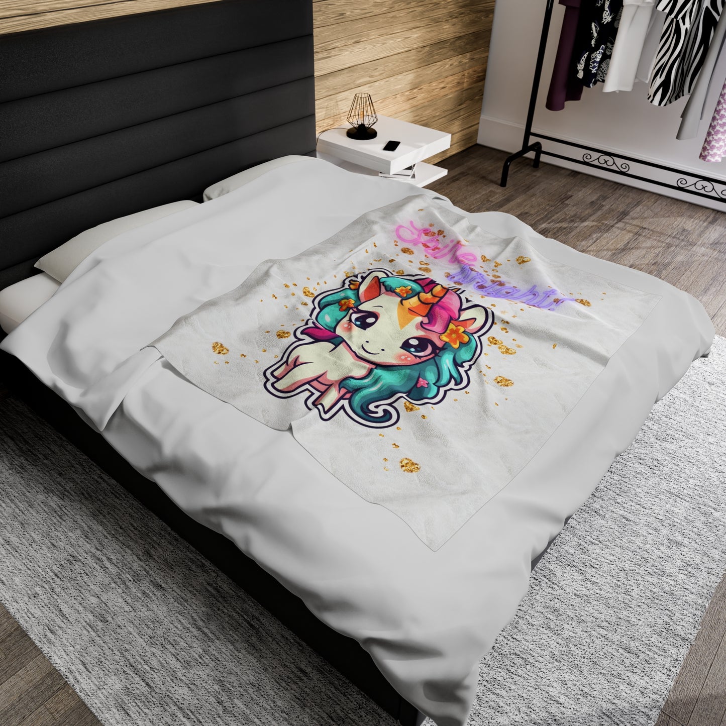 SHINE BRIGHT UNICORN LOVE Velveteen Plush Blanket