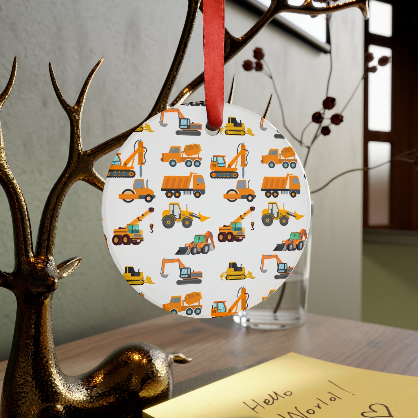 CONSTRUCTION VEHICLES Acrylic Ornament with Ribbon
