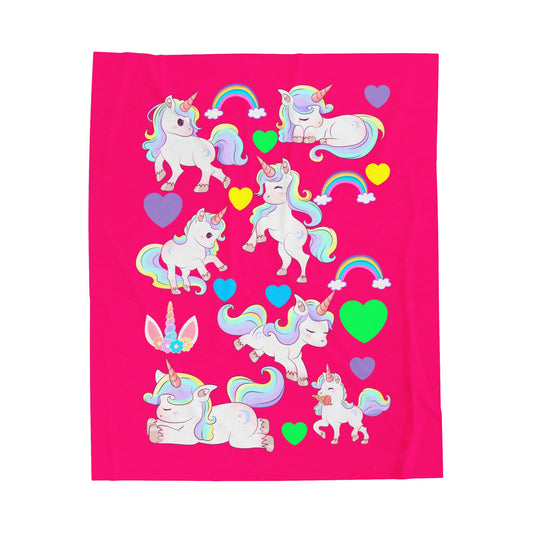 PINK UNICORN LOVE Velveteen Plush Blanket