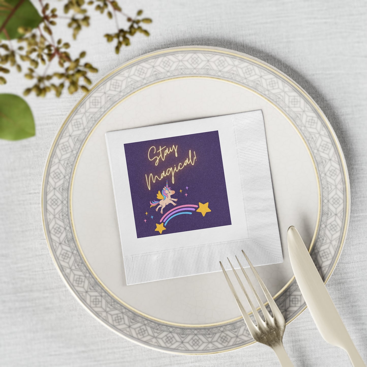 STAY MAGICAL UNICORN LOVE White Coined Napkins