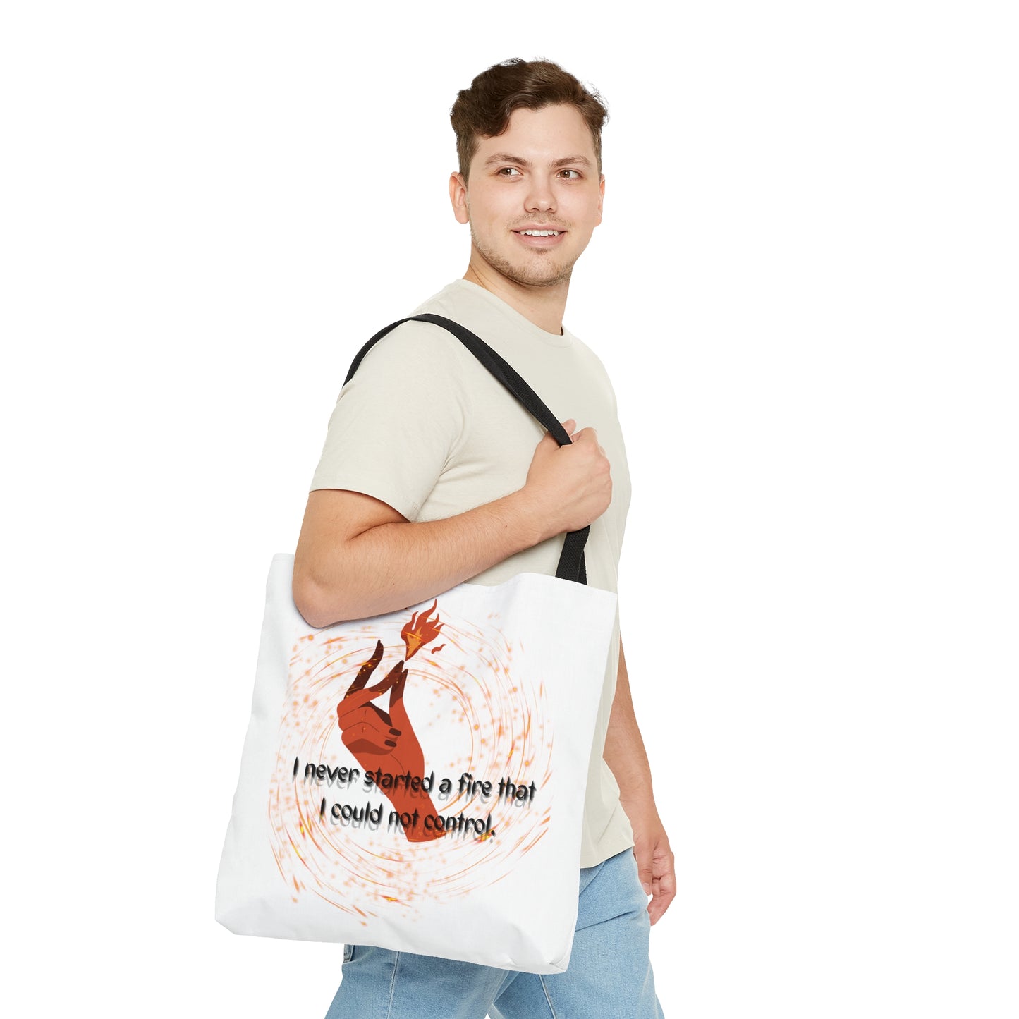 I HAVE NEVER STARTED A FIRE Tote Bag (AOP)