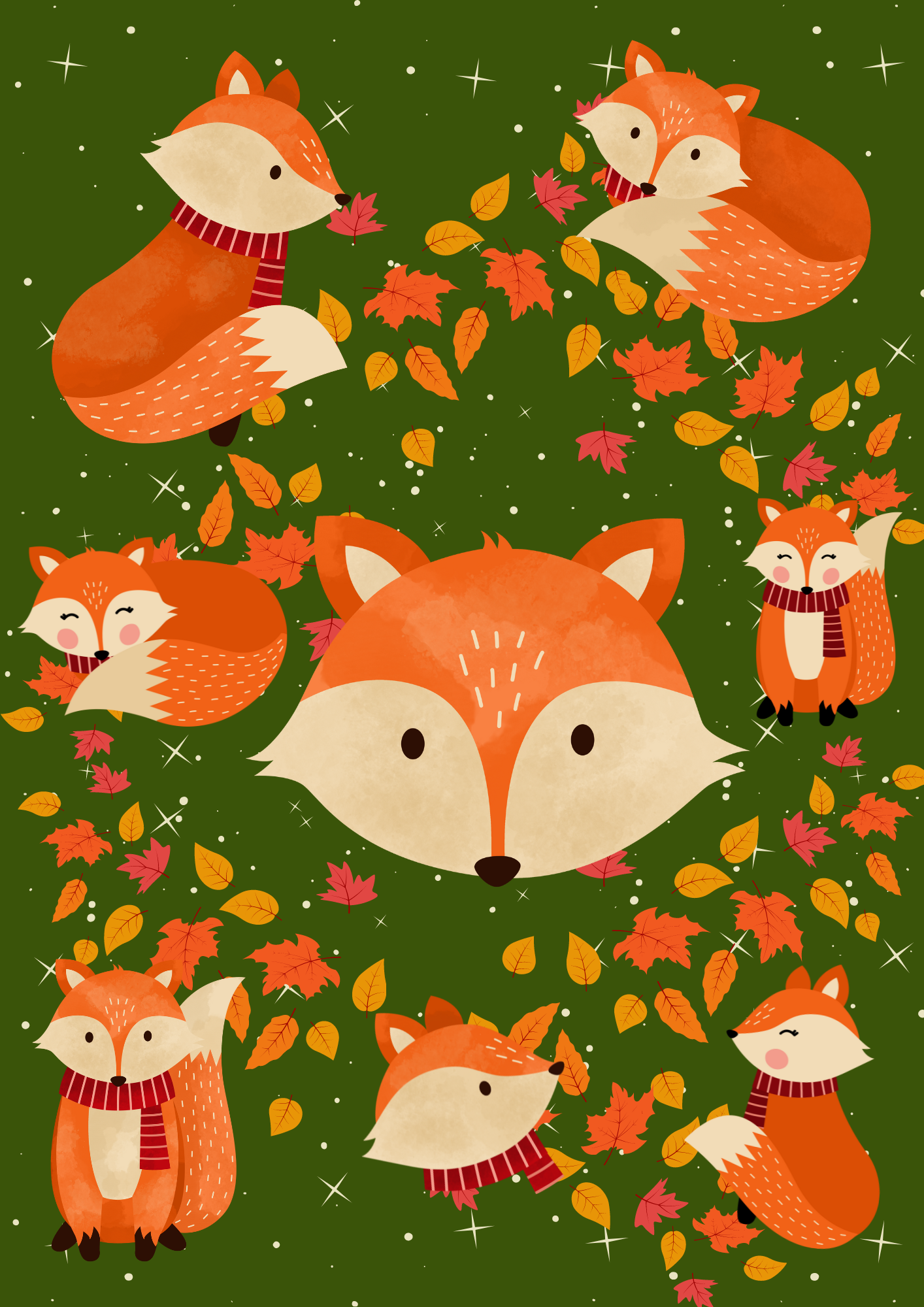 Seamless Fox Fabric For Kids Room, Curtains, Pillows, Clothes, Sheets, Crafting, Sewing, Pants, PJS (19 colors are included)