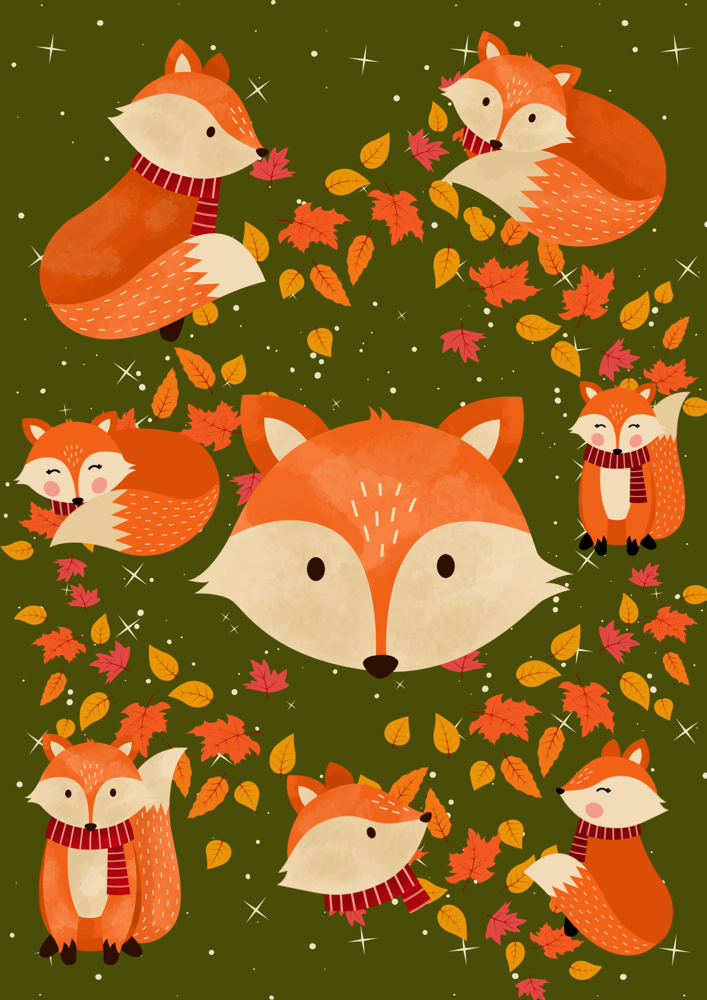 Seamless Fox Fabric For Kids Room, Curtains, Pillows, Clothes, Sheets, Crafting, Sewing, Pants, PJS (19 colors are included)