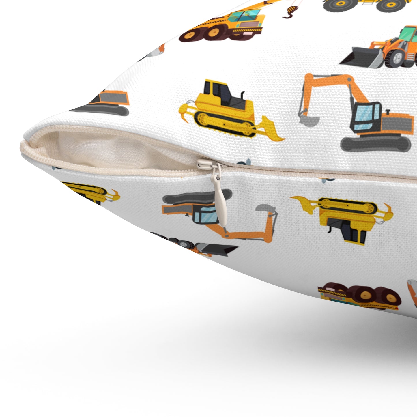 CONSTRUCTION VEHICLES Spun Polyester Square Pillow For Boy's Room