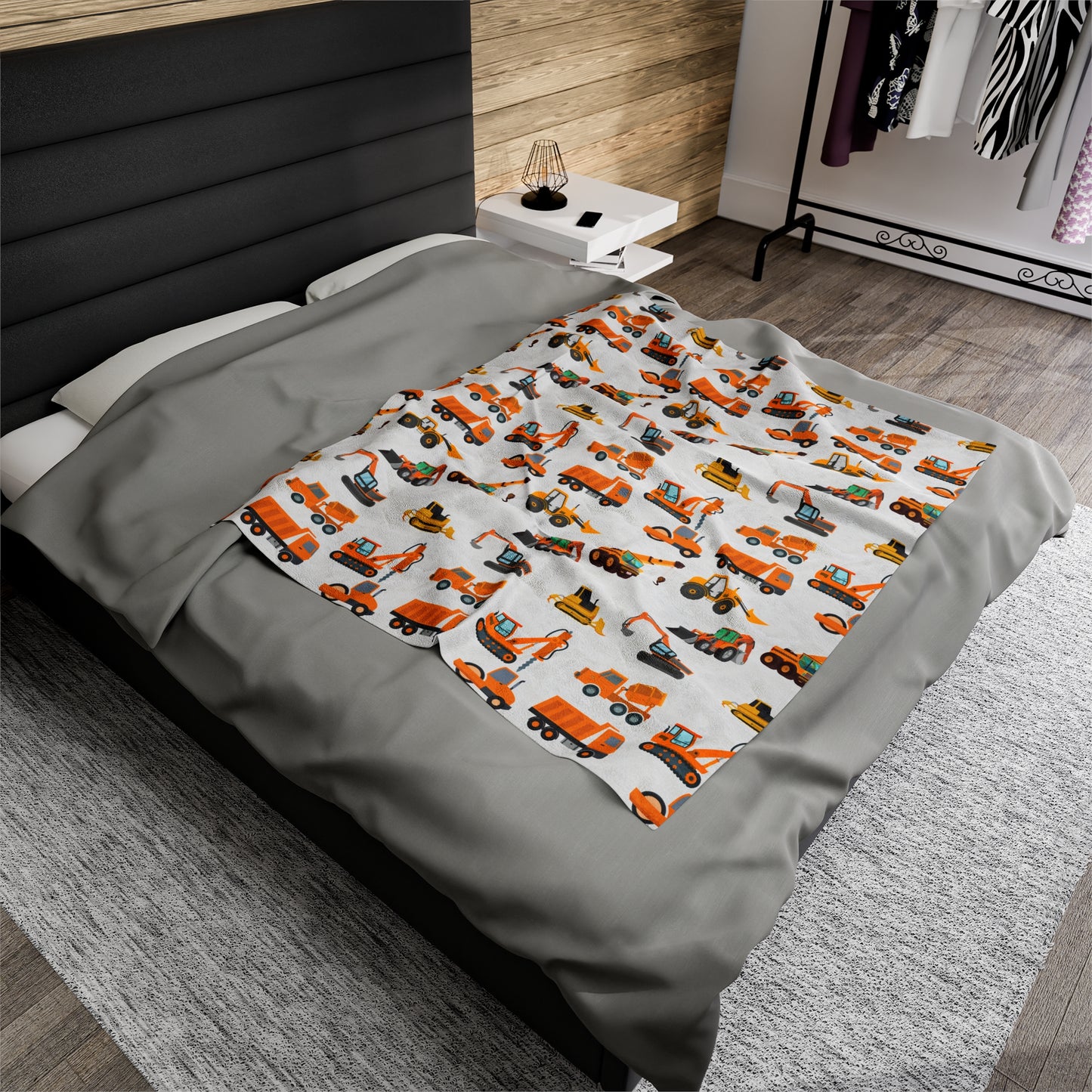 CONSTRUCTION TRUCKS Velveteen Plush Blanket