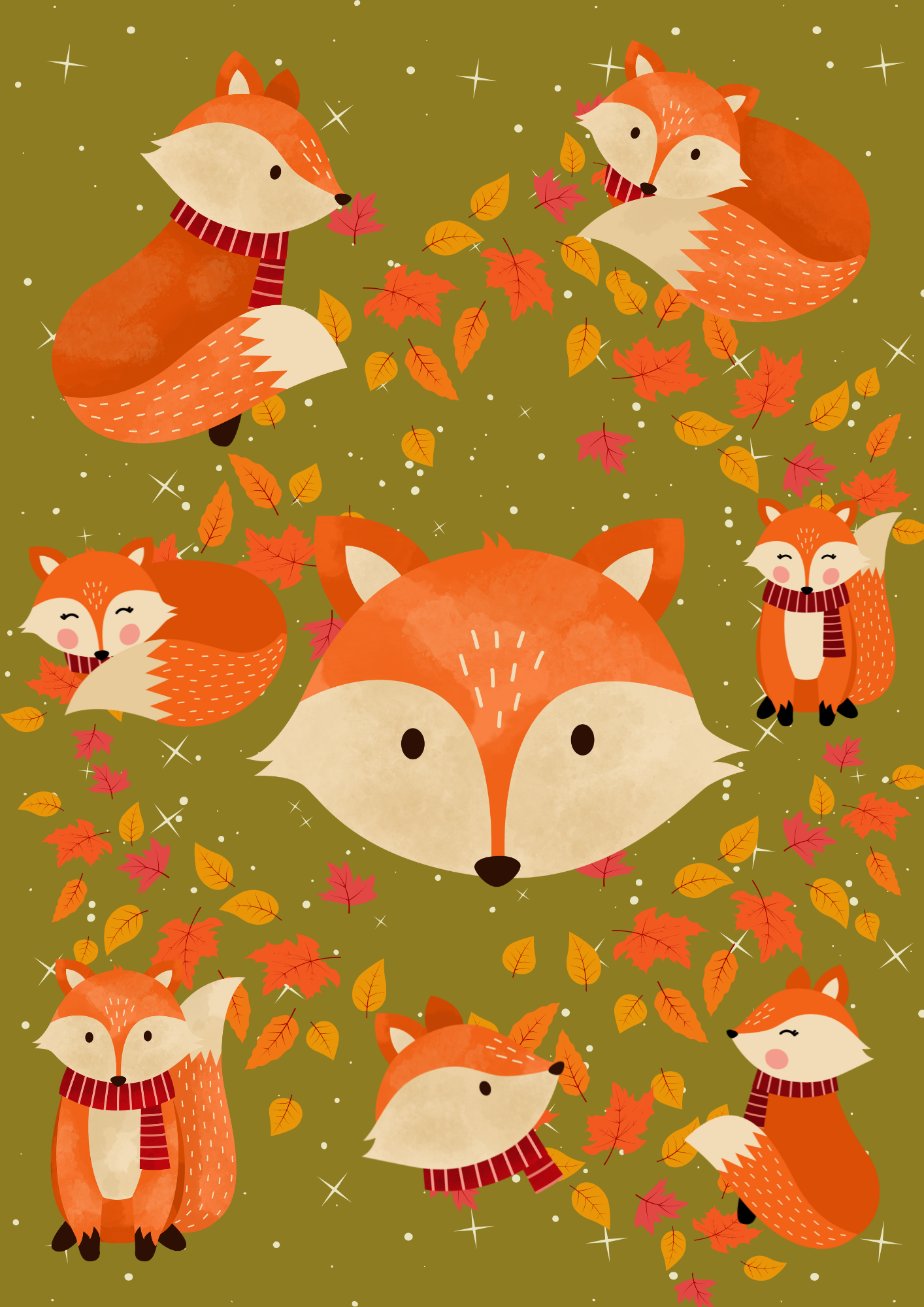 Seamless Fox Fabric For Kids Room, Curtains, Pillows, Clothes, Sheets, Crafting, Sewing, Pants, PJS (19 colors are included)