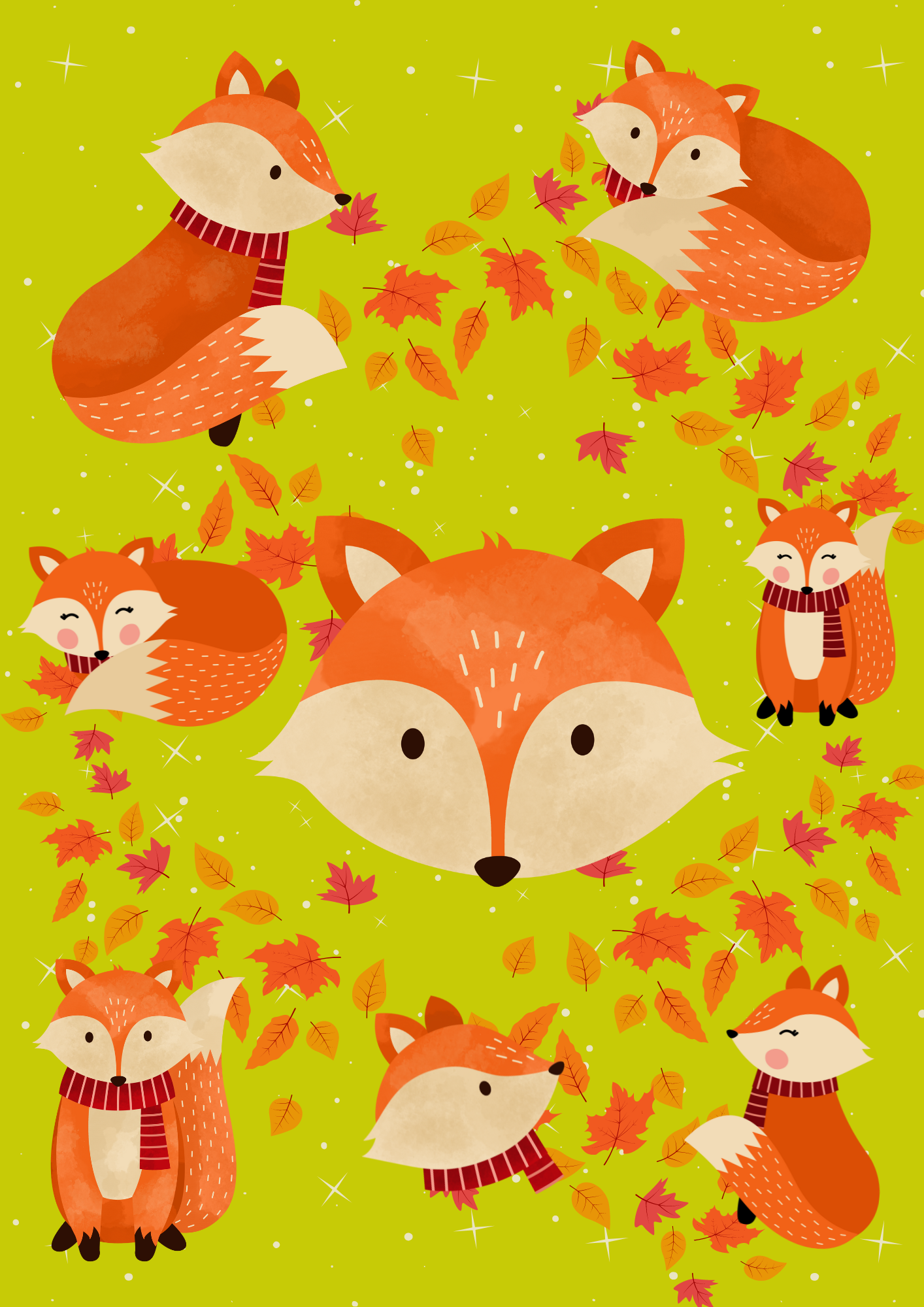 Seamless Fox Fabric For Kids Room, Curtains, Pillows, Clothes, Sheets, Crafting, Sewing, Pants, PJS (19 colors are included)