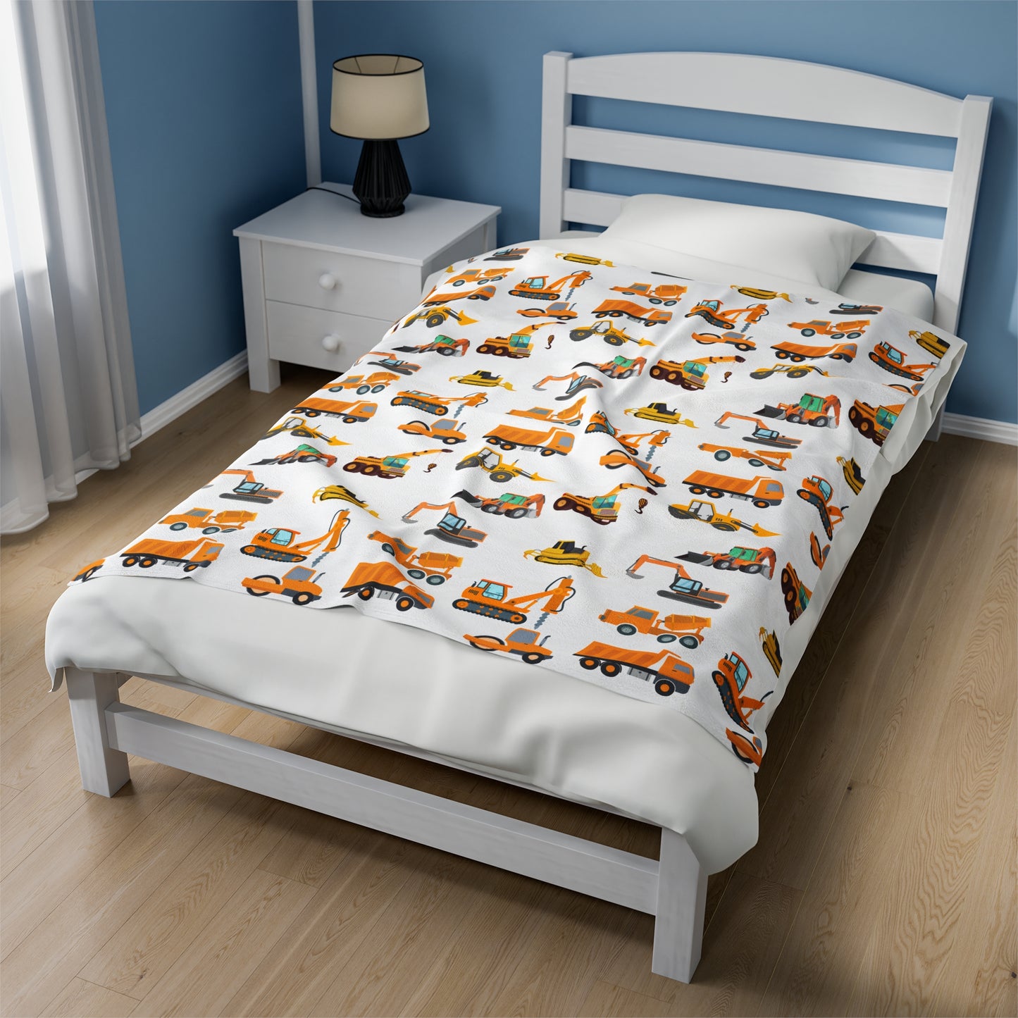 CONSTRUCTION TRUCKS Velveteen Plush Blanket