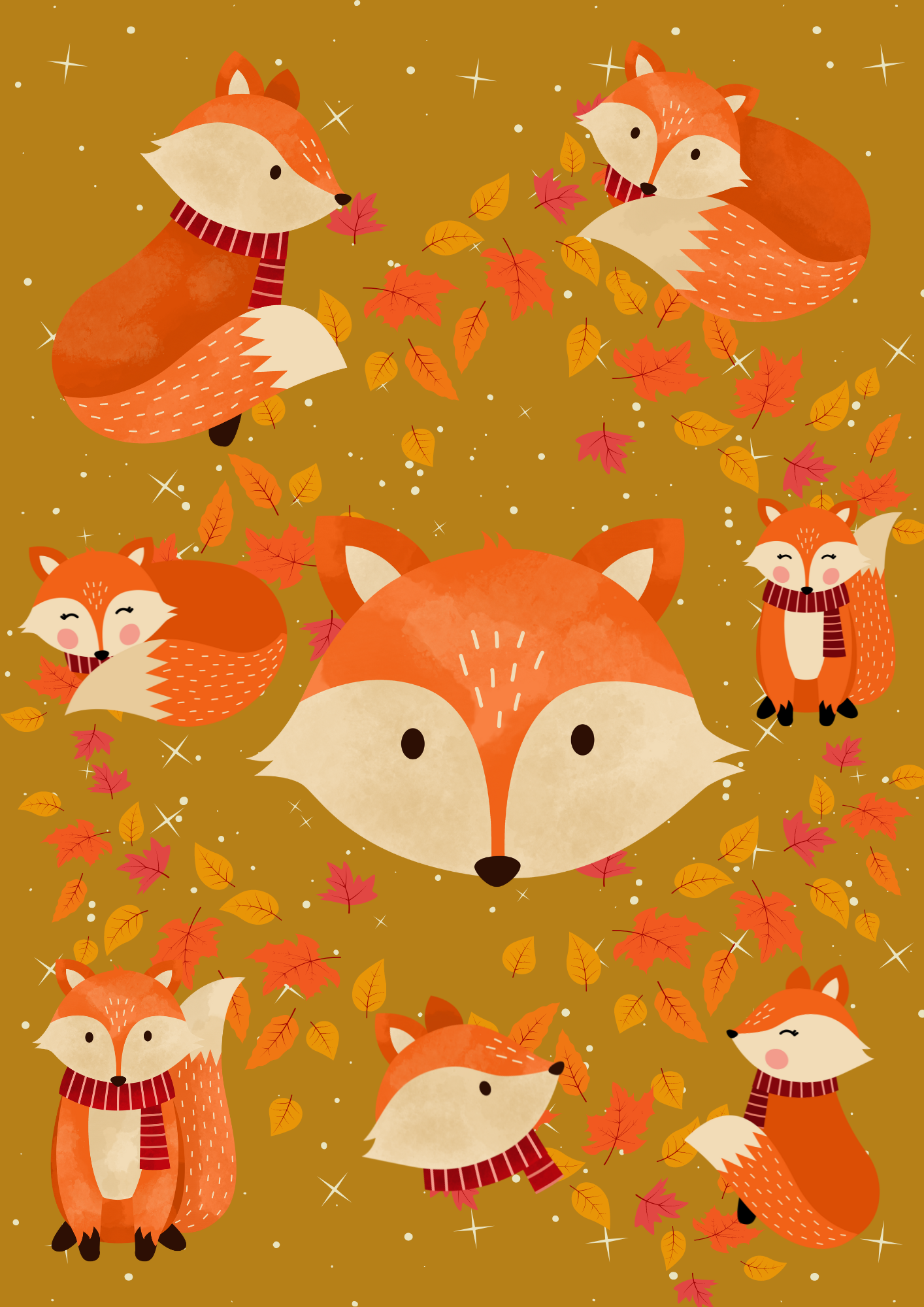 Seamless Fox Fabric For Kids Room, Curtains, Pillows, Clothes, Sheets, Crafting, Sewing, Pants, PJS (19 colors are included)