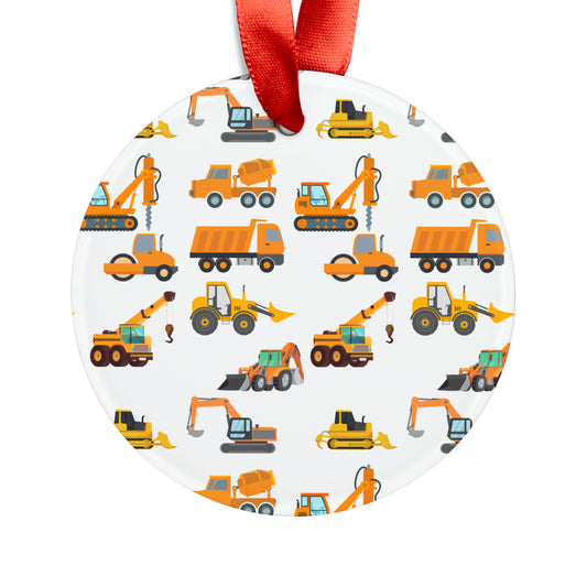 CONSTRUCTION VEHICLES Acrylic Ornament with Ribbon