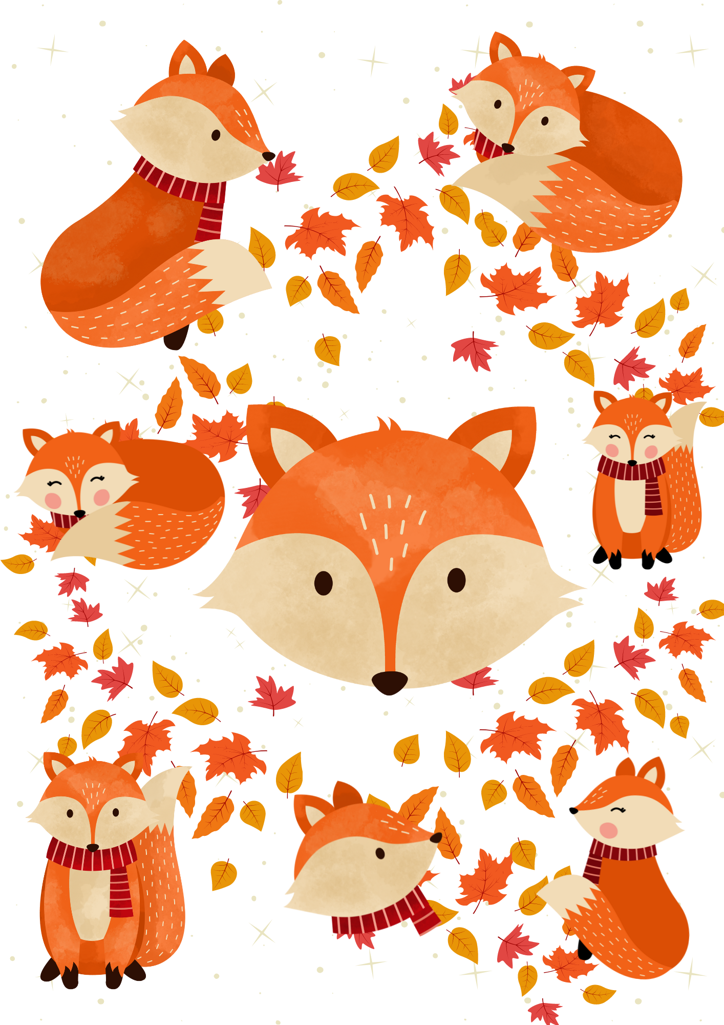 Seamless Fox Fabric For Kids Room, Curtains, Pillows, Clothes, Sheets, Crafting, Sewing, Pants, PJS (19 colors are included)