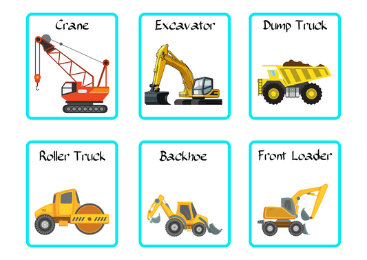 CONSTRUCTION VEHICLES FLASHCARD: Memory And Matching Game:  60 CARDS (30 PAIRS)