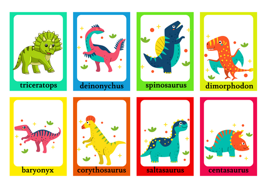 DINASOUR FLASHCARD: Memory And Matching Game: 56 CARDS (28 PAIRS)