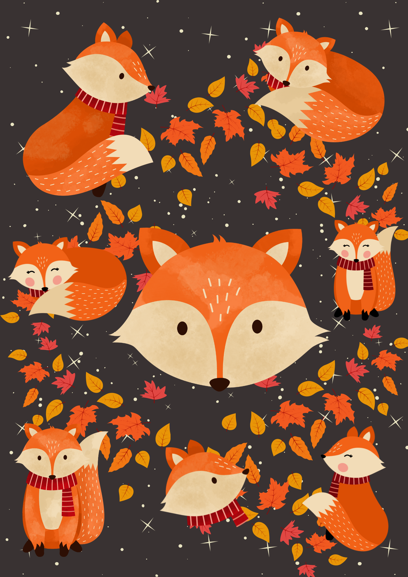 Seamless Fox Fabric For Kids Room, Curtains, Pillows, Clothes, Sheets, Crafting, Sewing, Pants, PJS (19 colors are included)