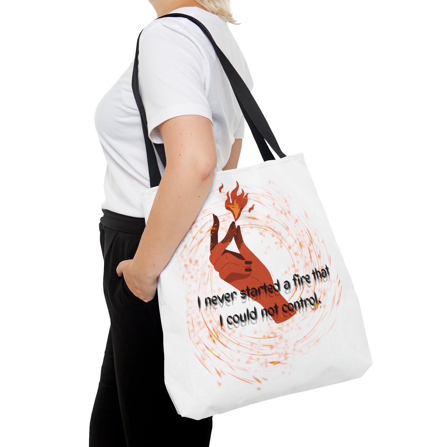I HAVE NEVER STARTED A FIRE Tote Bag (AOP)