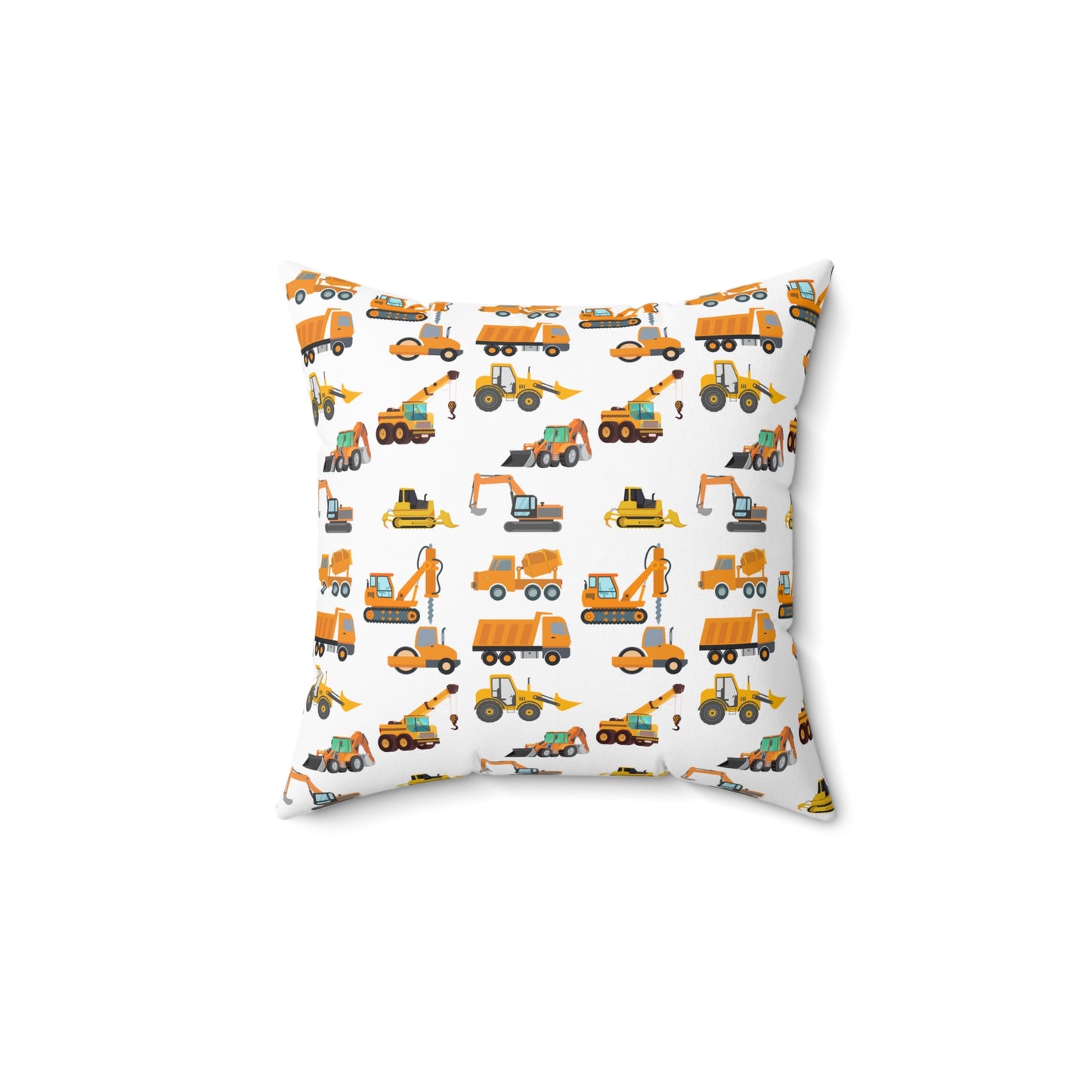 CONSTRUCTION VEHICLES Spun Polyester Square Pillow For Boy's Room