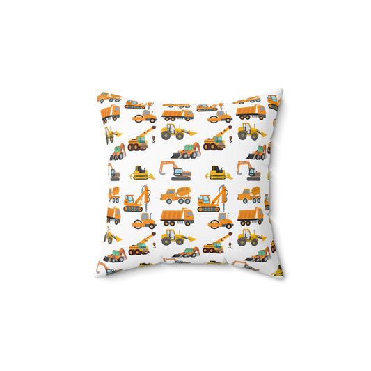 CONSTRUCTION VEHICLES Spun Polyester Square Pillow For Boy's Room