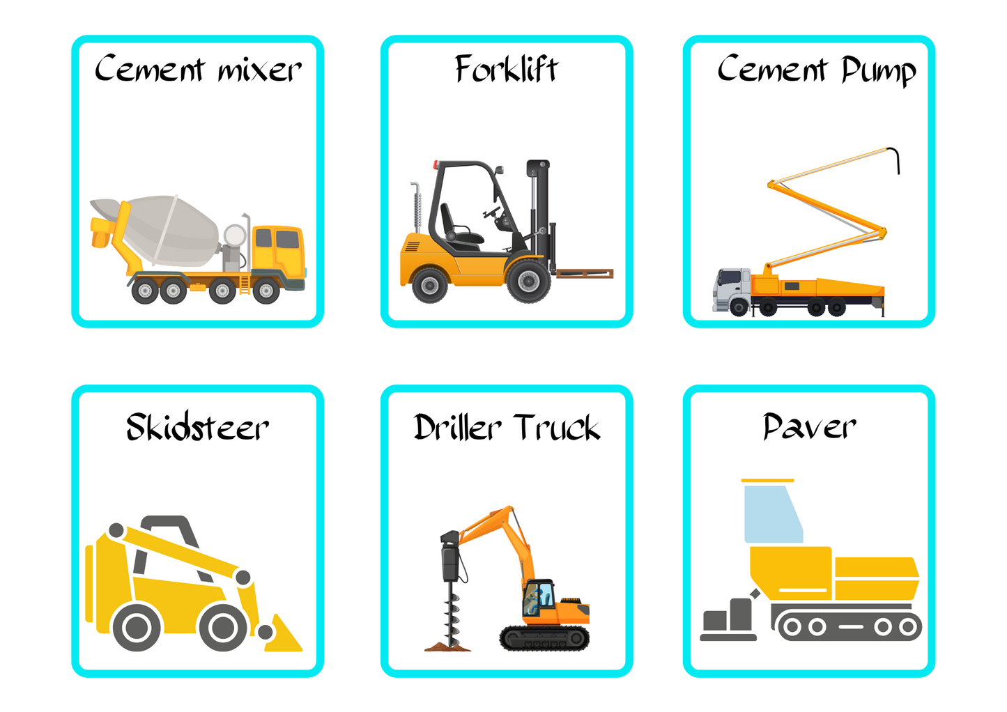 CONSTRUCTION VEHICLES FLASHCARD: Memory And Matching Game:  60 CARDS (30 PAIRS)