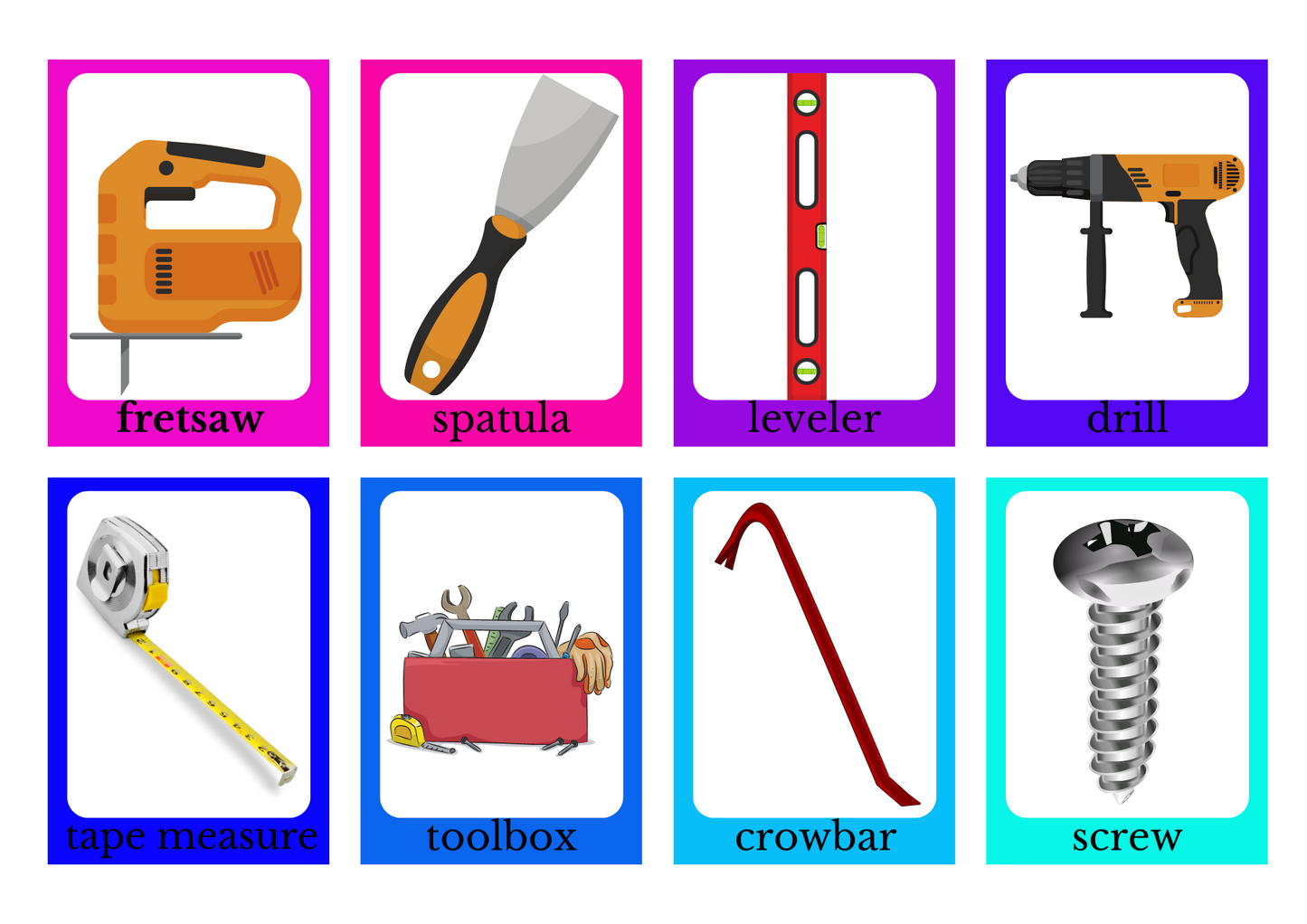 TOOLS FLASHCARD: Memory And Matching Game: 64 CARDS (32 PAIRS)