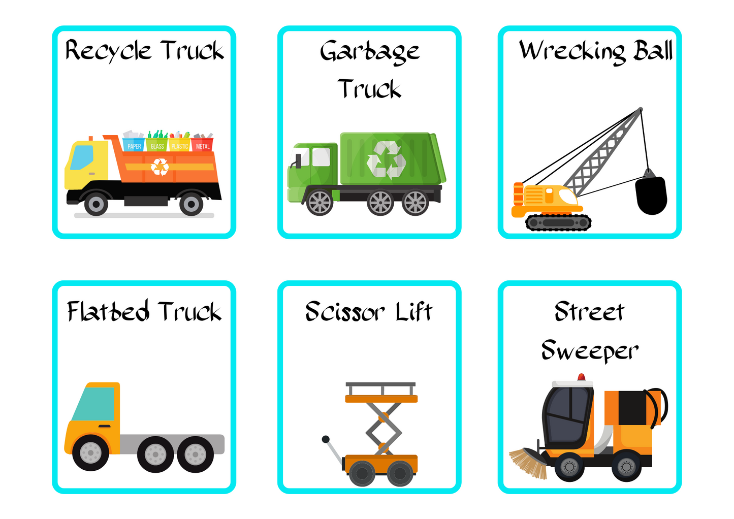 CONSTRUCTION VEHICLES FLASHCARD: Memory And Matching Game:  60 CARDS (30 PAIRS)