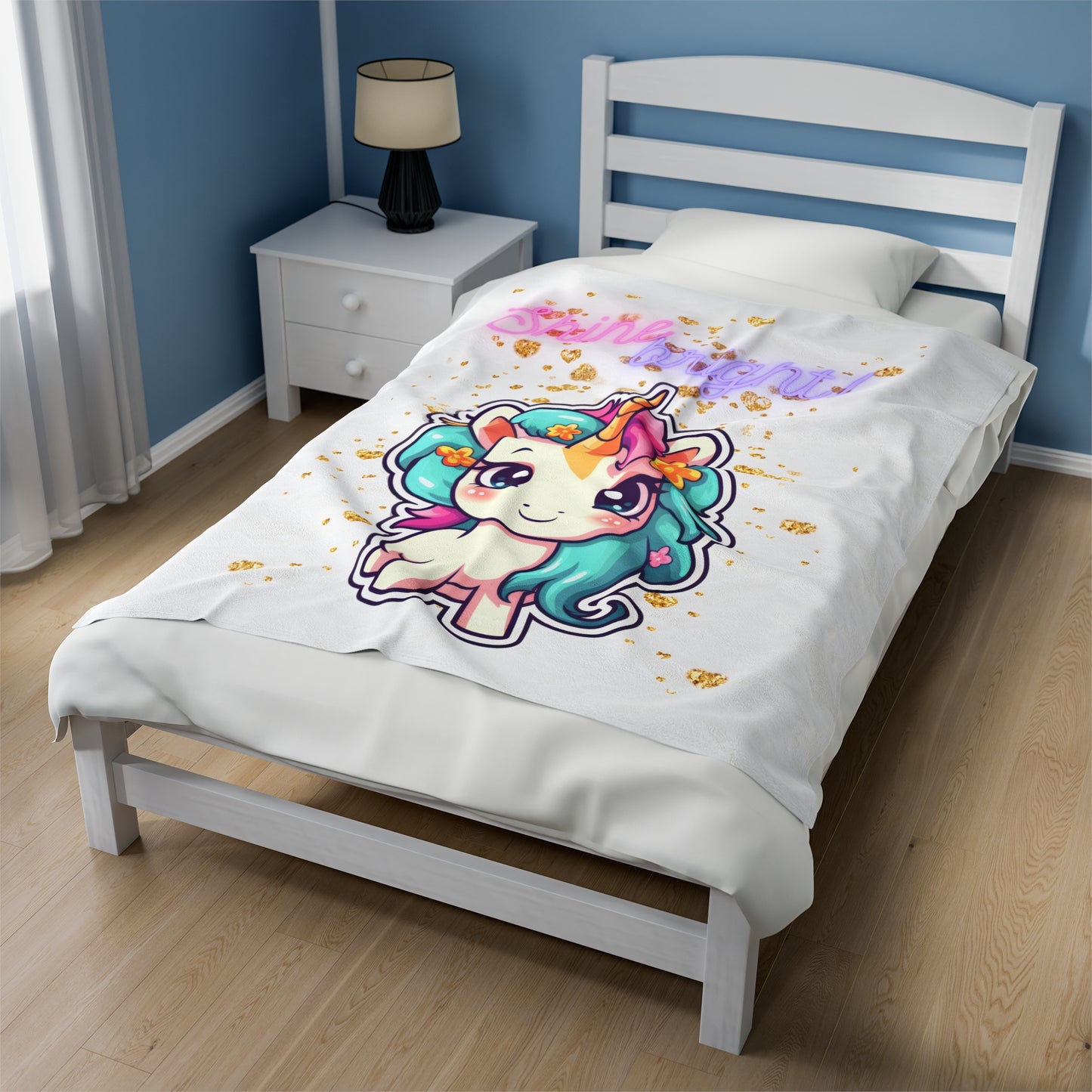 SHINE BRIGHT UNICORN LOVE Velveteen Plush Blanket