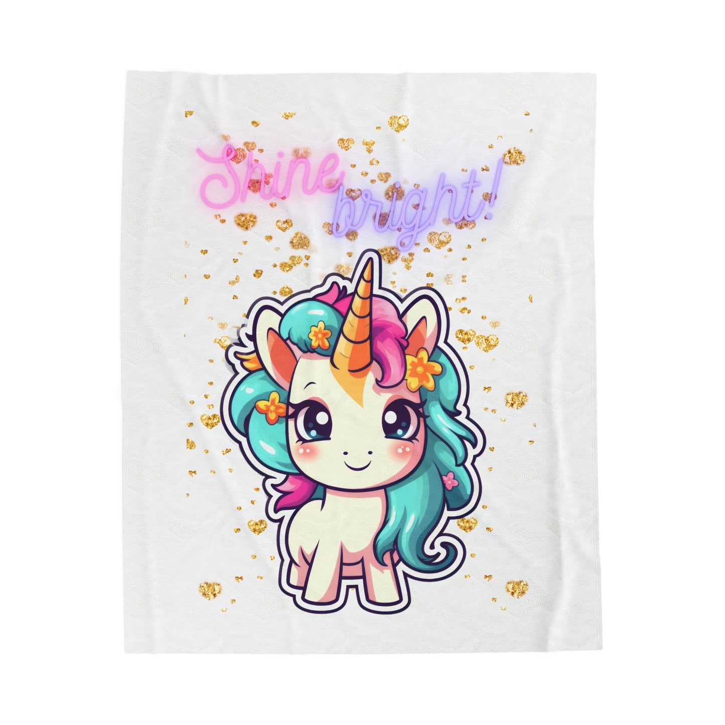 SHINE BRIGHT UNICORN LOVE Velveteen Plush Blanket