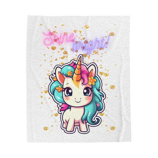 SHINE BRIGHT UNICORN LOVE Velveteen Plush Blanket