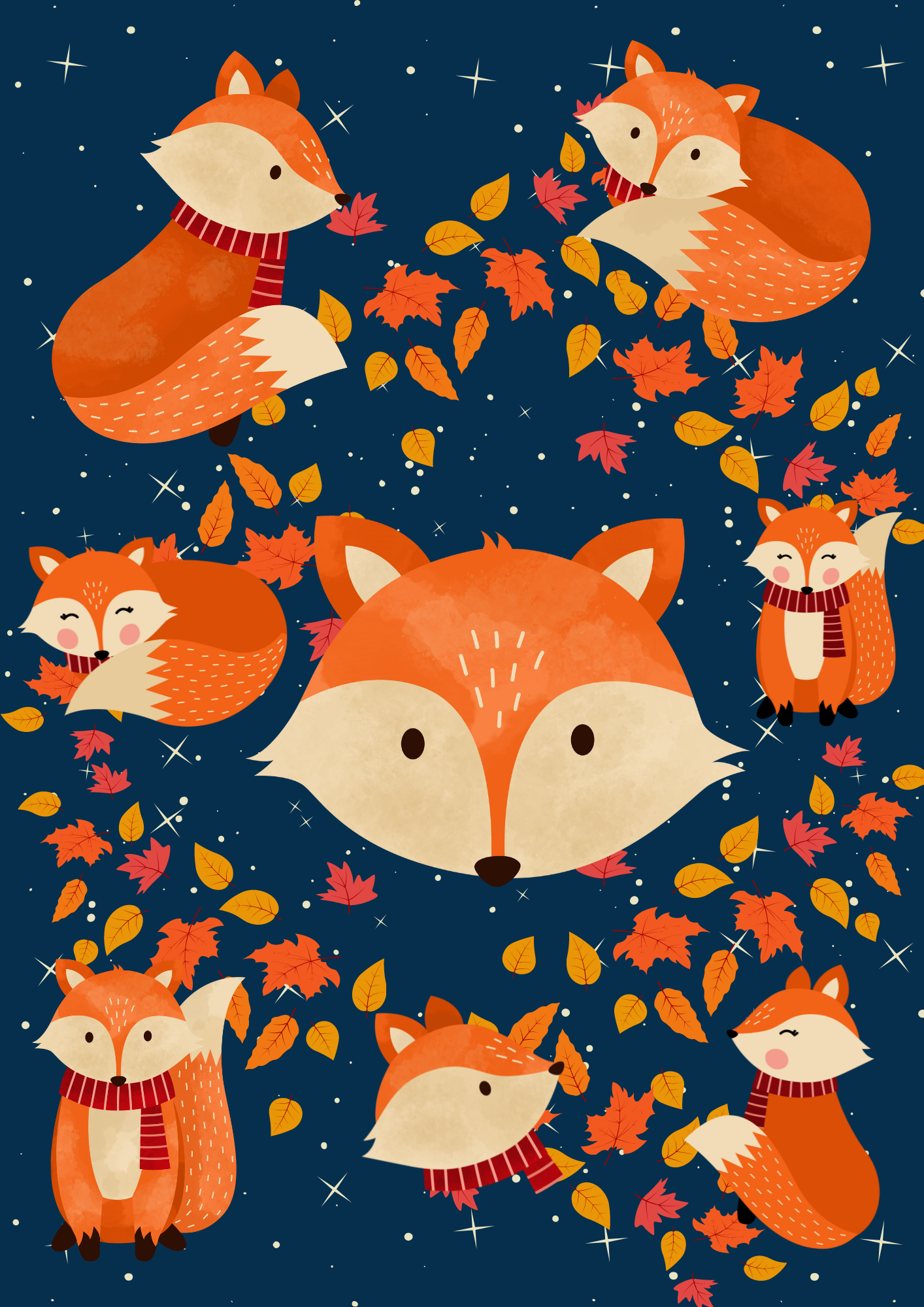 Seamless Fox Fabric For Kids Room, Curtains, Pillows, Clothes, Sheets, Crafting, Sewing, Pants, PJS (19 colors are included)