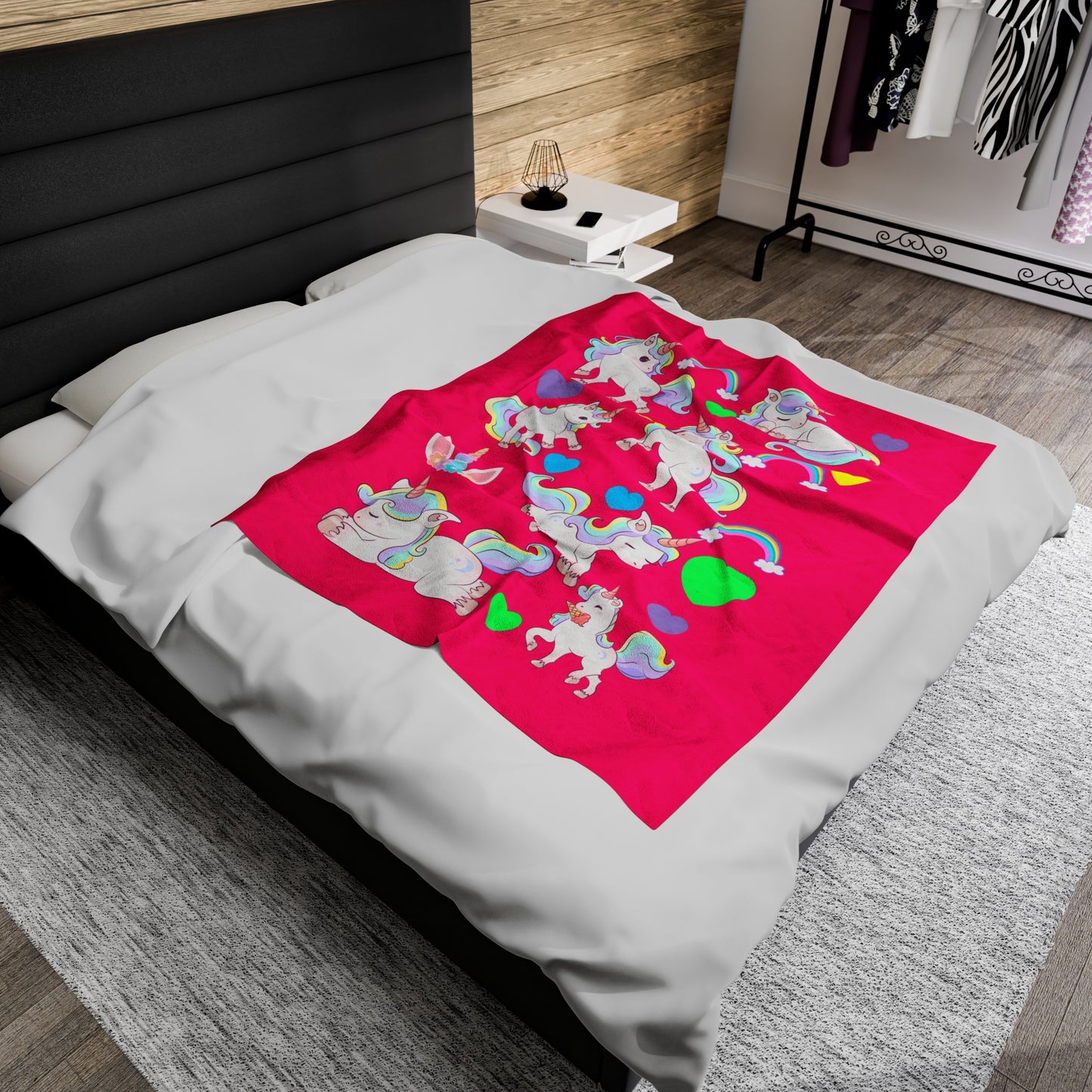 PINK UNICORN LOVE Velveteen Plush Blanket