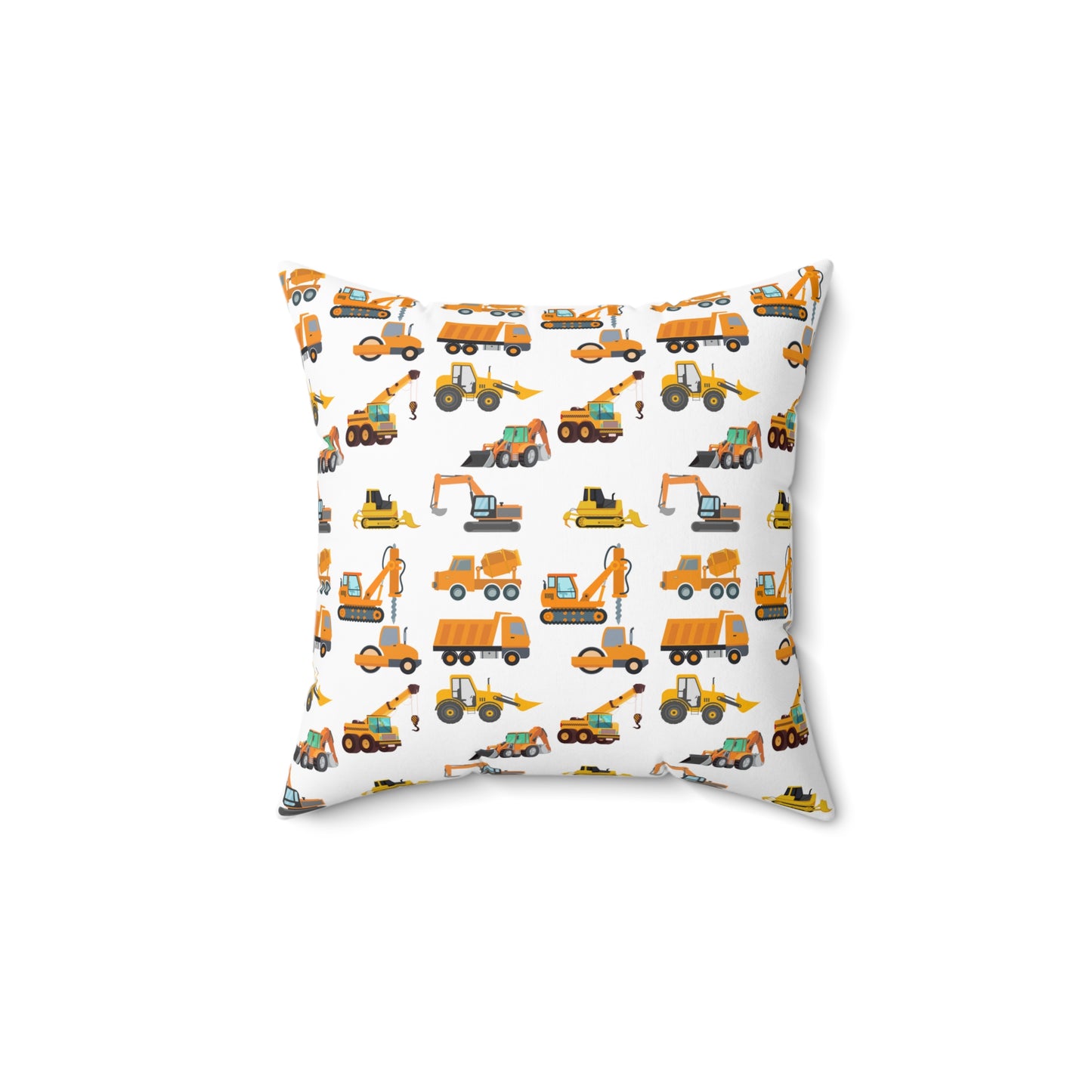 CONSTRUCTION VEHICLES Spun Polyester Square Pillow For Boy's Room