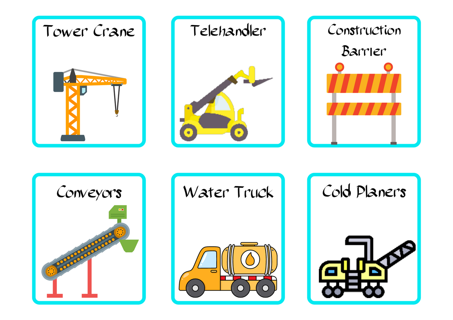 CONSTRUCTION VEHICLES FLASHCARD: Memory And Matching Game:  60 CARDS (30 PAIRS)