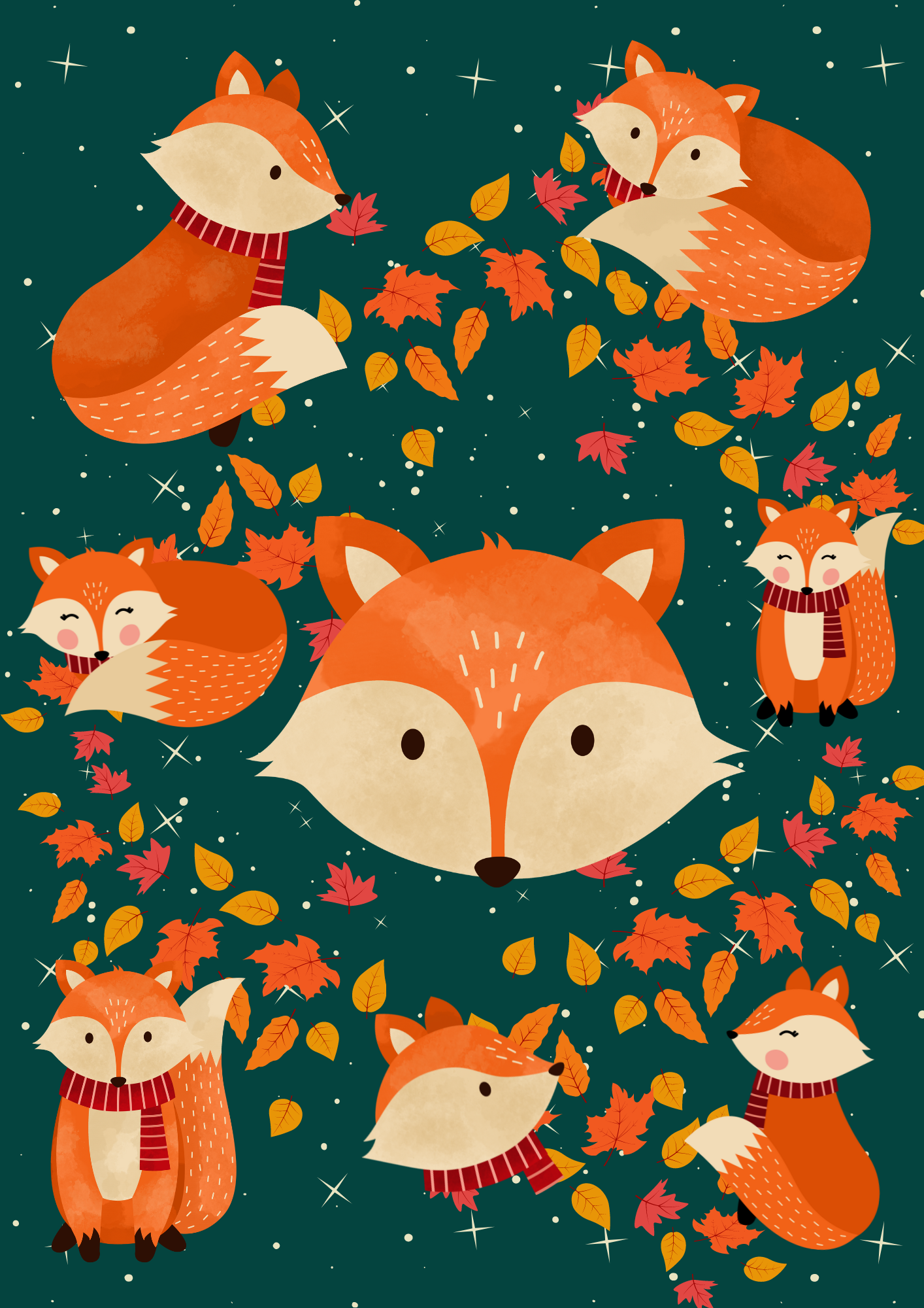 Seamless Fox Fabric For Kids Room, Curtains, Pillows, Clothes, Sheets, Crafting, Sewing, Pants, PJS (19 colors are included)