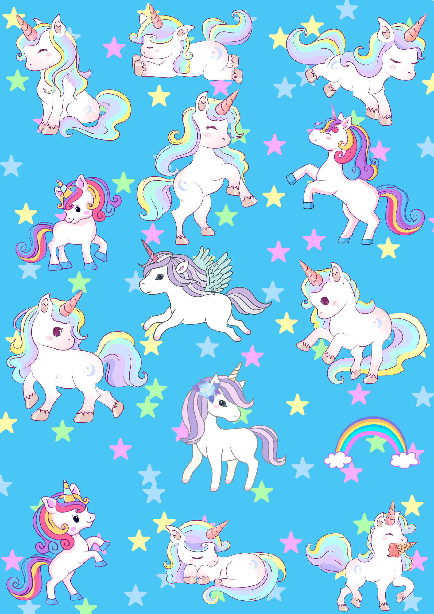 Seamless Unicorn Fabric For Kids Room, Curtains, Pillows, Clothes, Sheets, Crafting, Sewing, Dresses