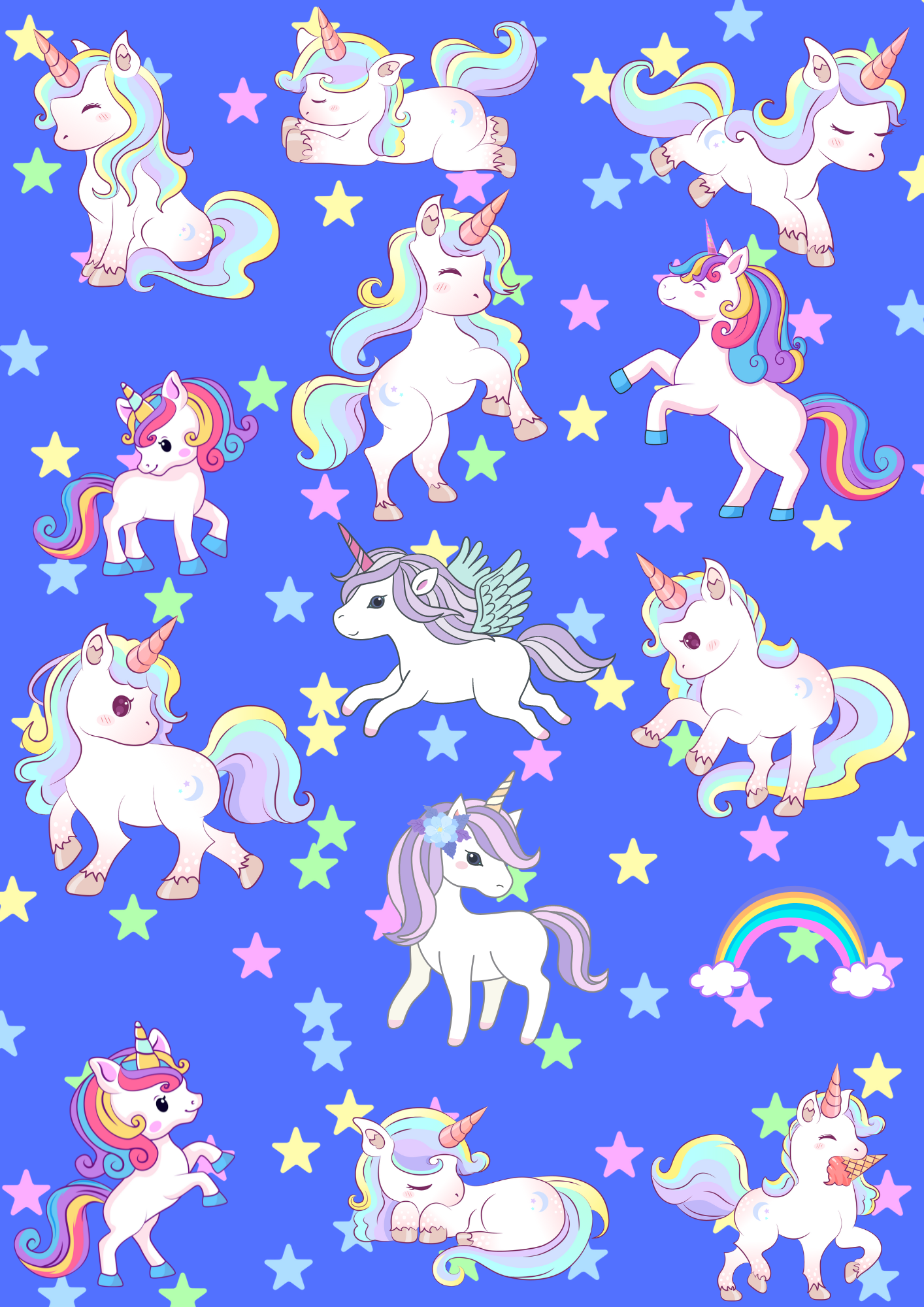 Seamless Unicorn Fabric For Kids Room, Curtains, Pillows, Clothes, Sheets, Crafting, Sewing, Dresses