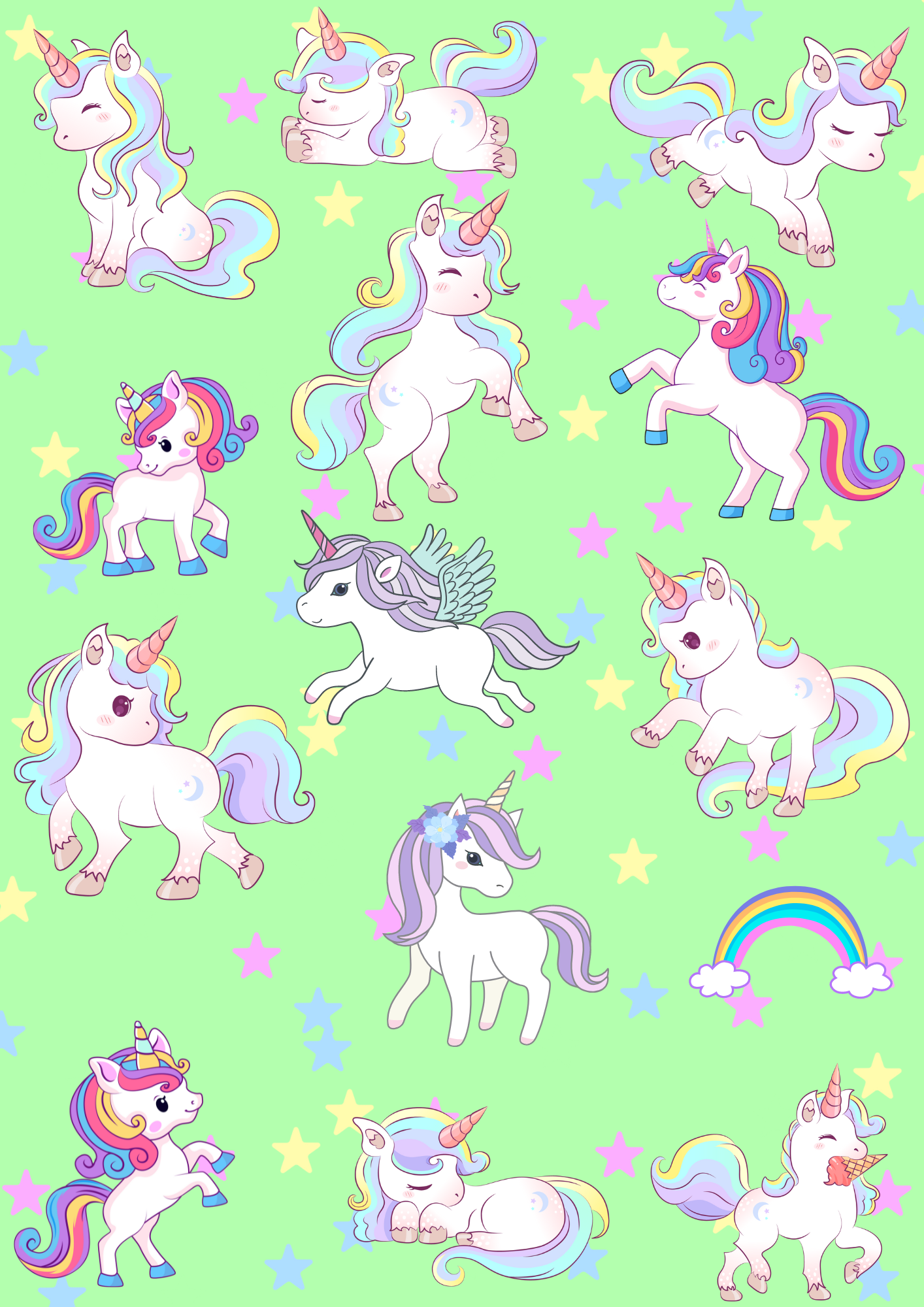 Seamless Unicorn Fabric For Kids Room, Curtains, Pillows, Clothes, Sheets, Crafting, Sewing, Dresses