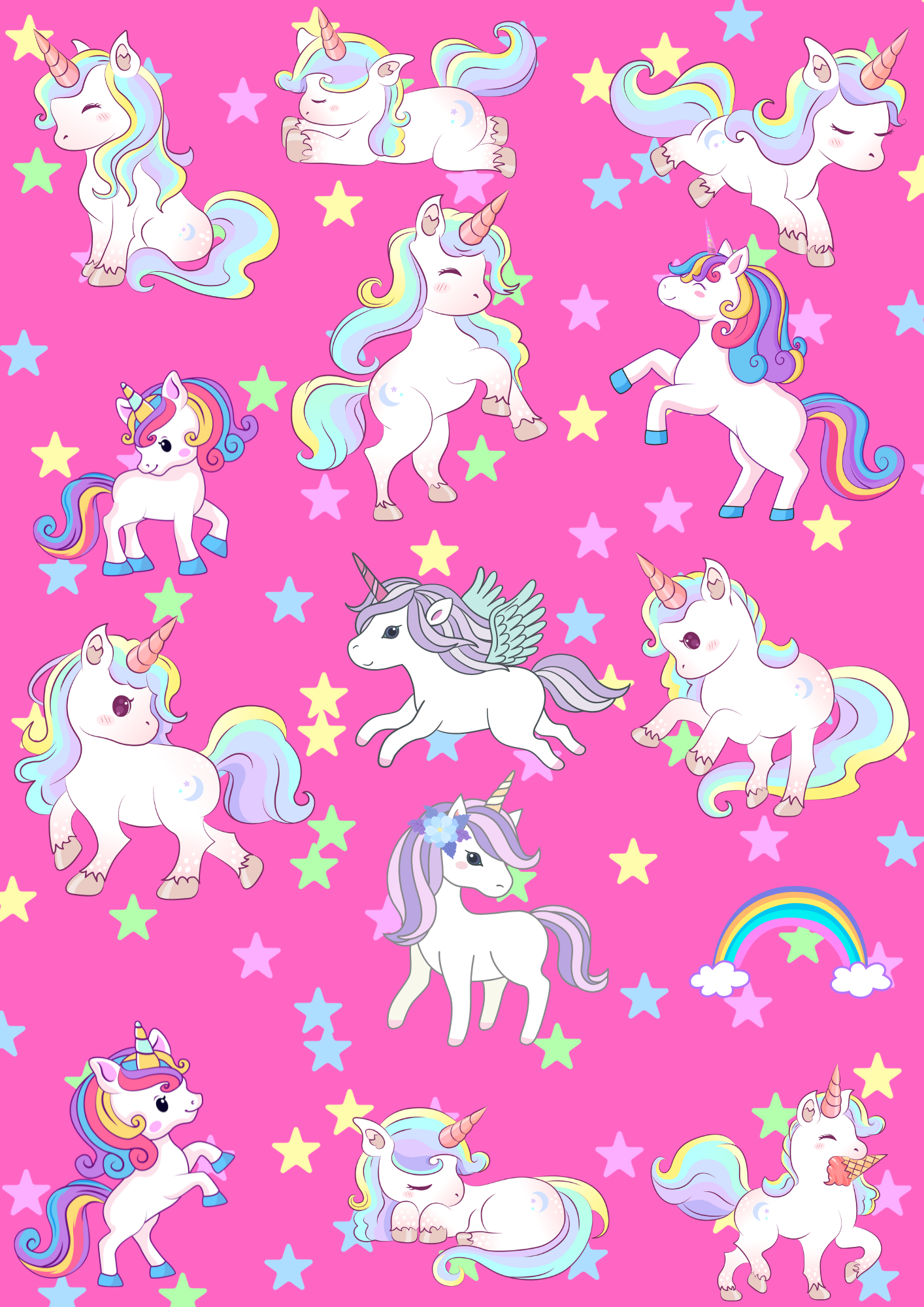 Seamless Unicorn Fabric For Kids Room, Curtains, Pillows, Clothes, Sheets, Crafting, Sewing, Dresses