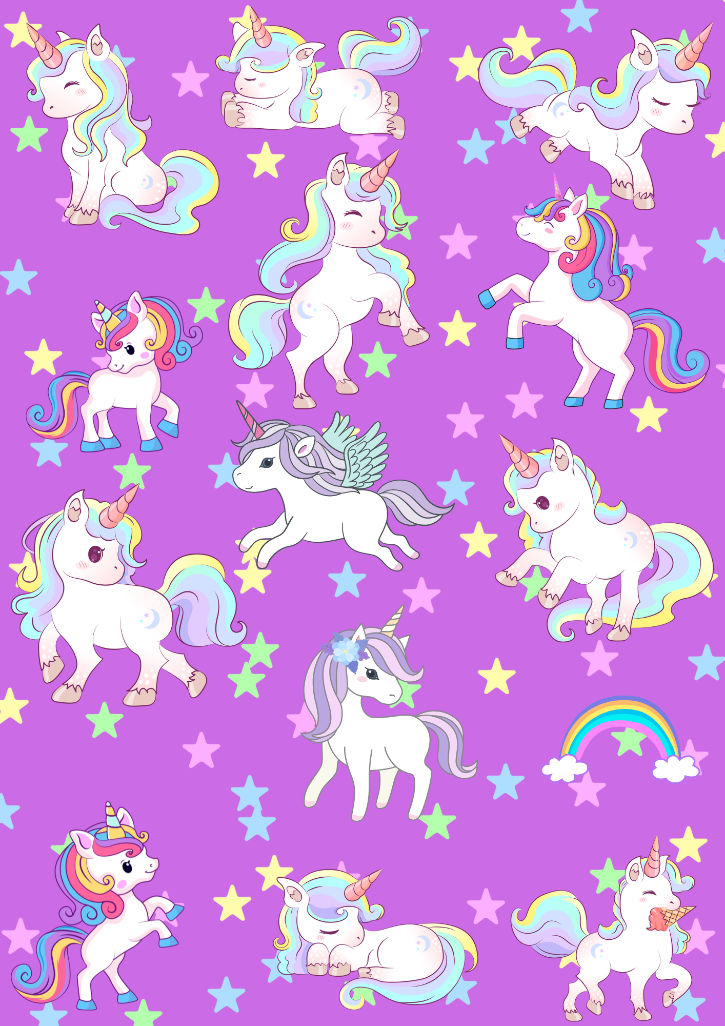 Seamless Unicorn Fabric For Kids Room, Curtains, Pillows, Clothes, Sheets, Crafting, Sewing, Dresses
